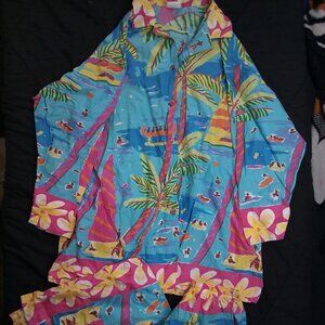 Vintage Ken Done Art To Wear Hawaiian Shirt & Pants Set